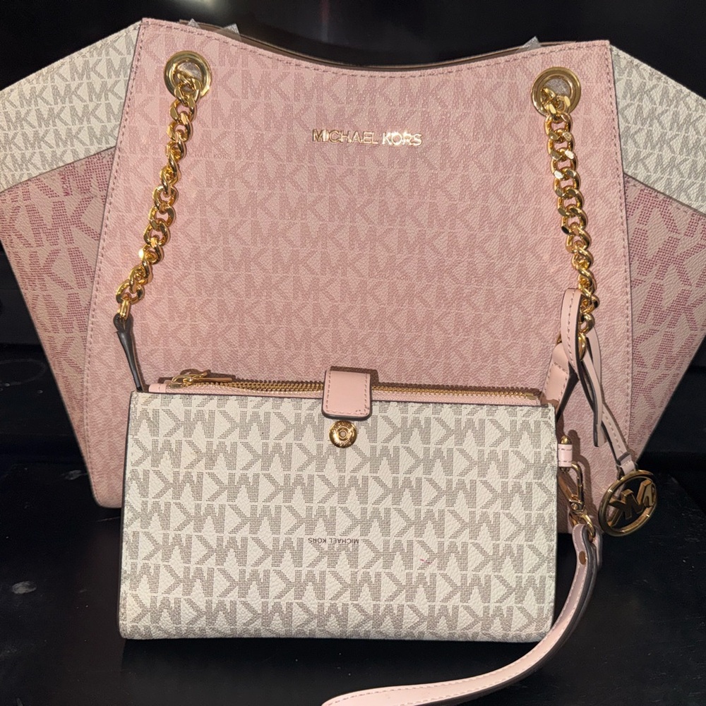 Michael Kors Pink and Cream Shoulder Bags with Gold Accents